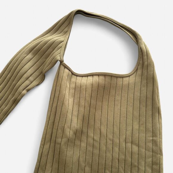 PrettyLittleThing Green Ribbed One-Sleeve Cutout Bodysuit Y2K Soft Grunge Small - Picture 4 of 6